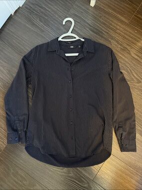 Women’s Navy Pinstripe Button-Up Shirt